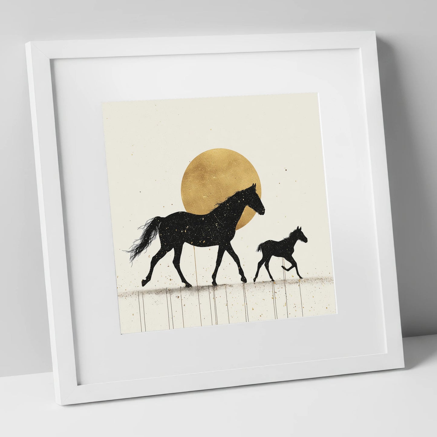 Celestial Mare and Foal mare & foal art print in white frame