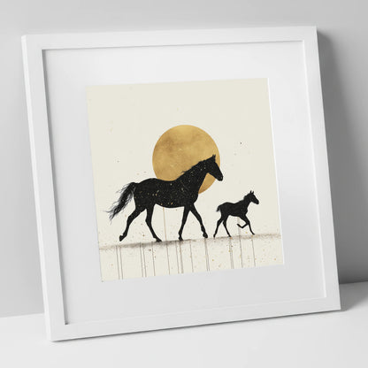 Celestial Mare and Foal mare & foal art print in white frame