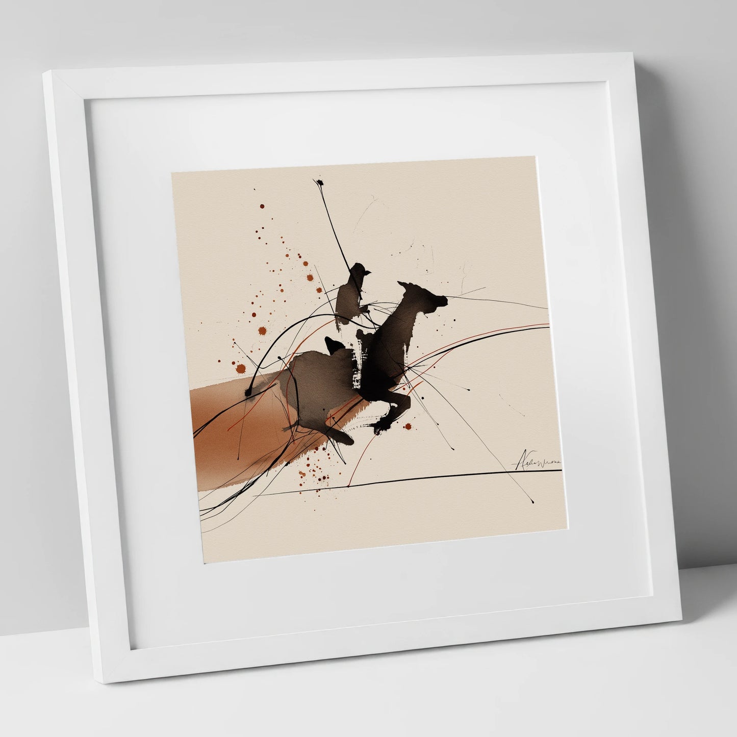 Forward Momentum horse & rider art print in white frame