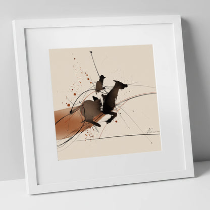 Forward Momentum horse & rider art print in white frame
