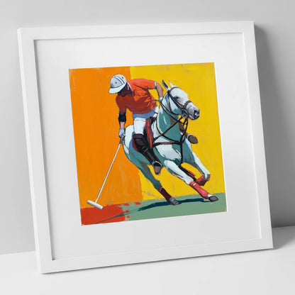 Mid-Swing Momentum polo horse art print in white frame