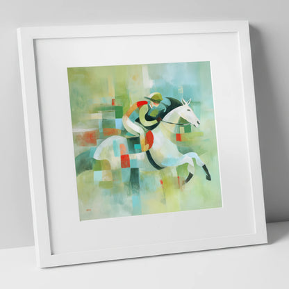 Modern Turf Mosaic racing horse art print in white frame