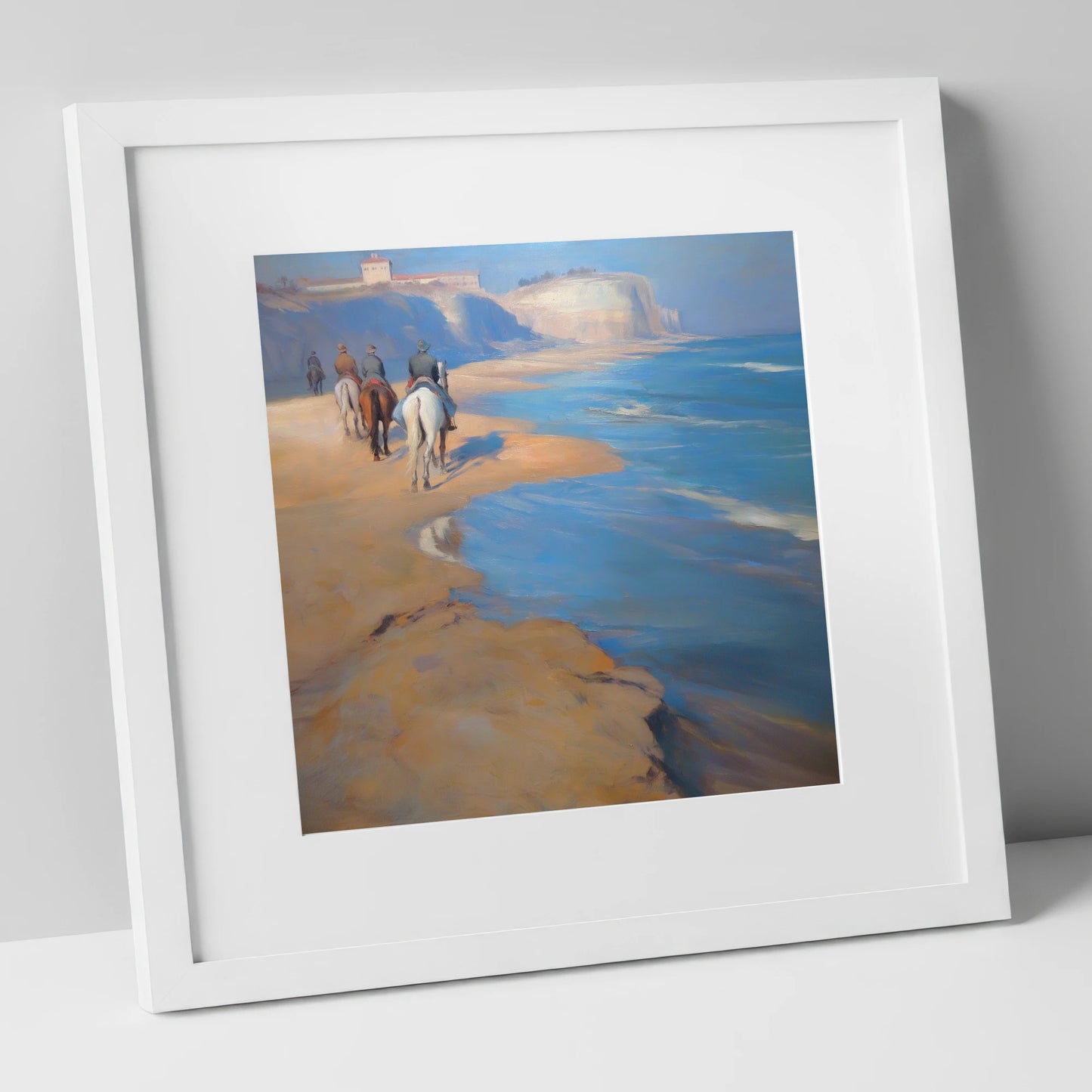 Distant Coastal Ride horse landscape art print in white frame