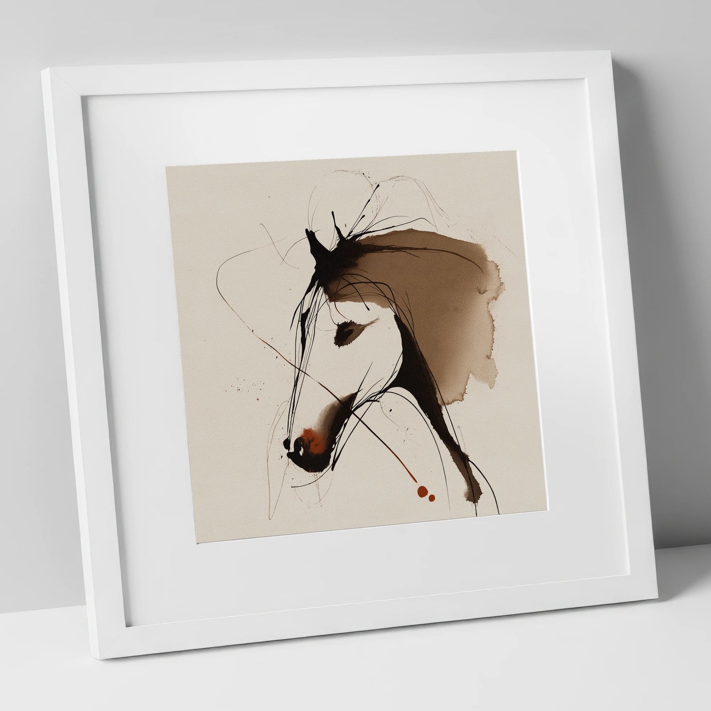 Fluid Sepia Equine Profile horse portrait art print in white frame