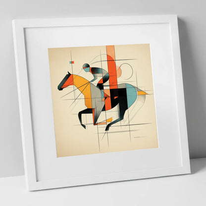 Geometric Racing Form racing horse art print in white frame