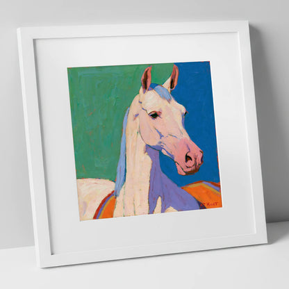 Vibrant Grey Arabian Horse horse breed art print in white frame