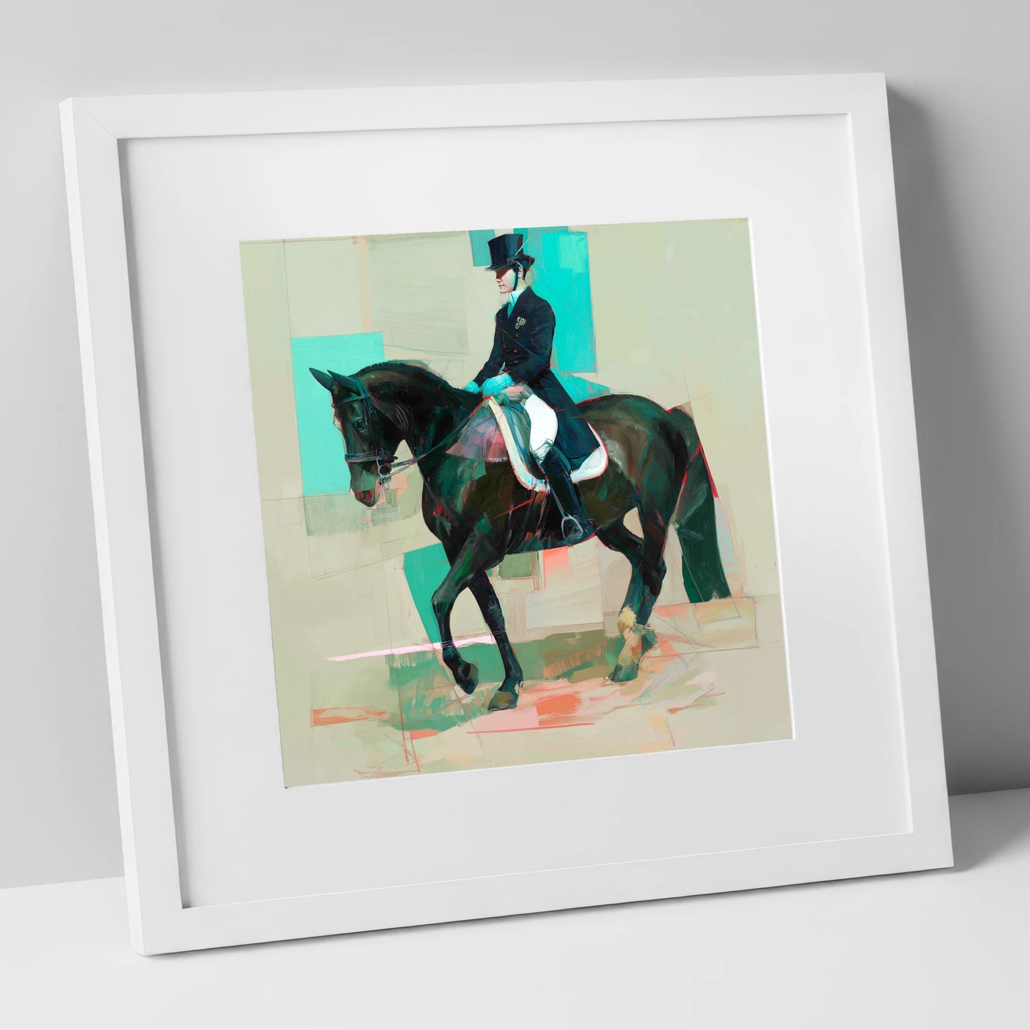Contemporary Collection dressage horse art print in white frame