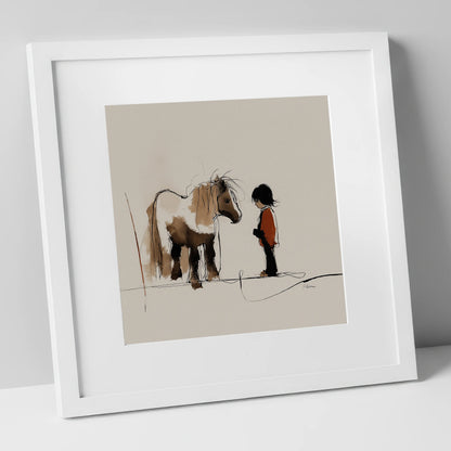 A Quiet Understanding horse & rider art print in white frame