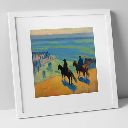 Coastal Vantage Point horse landscape art print in white frame