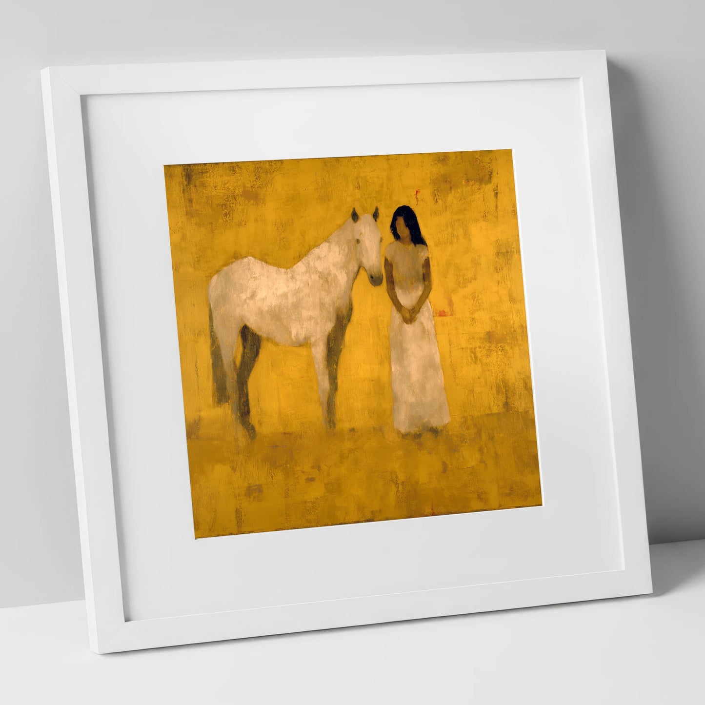 The Golden Bond horse & rider art print in white frame