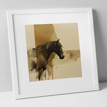 Sepia Silhouette horse breed art print in white frame