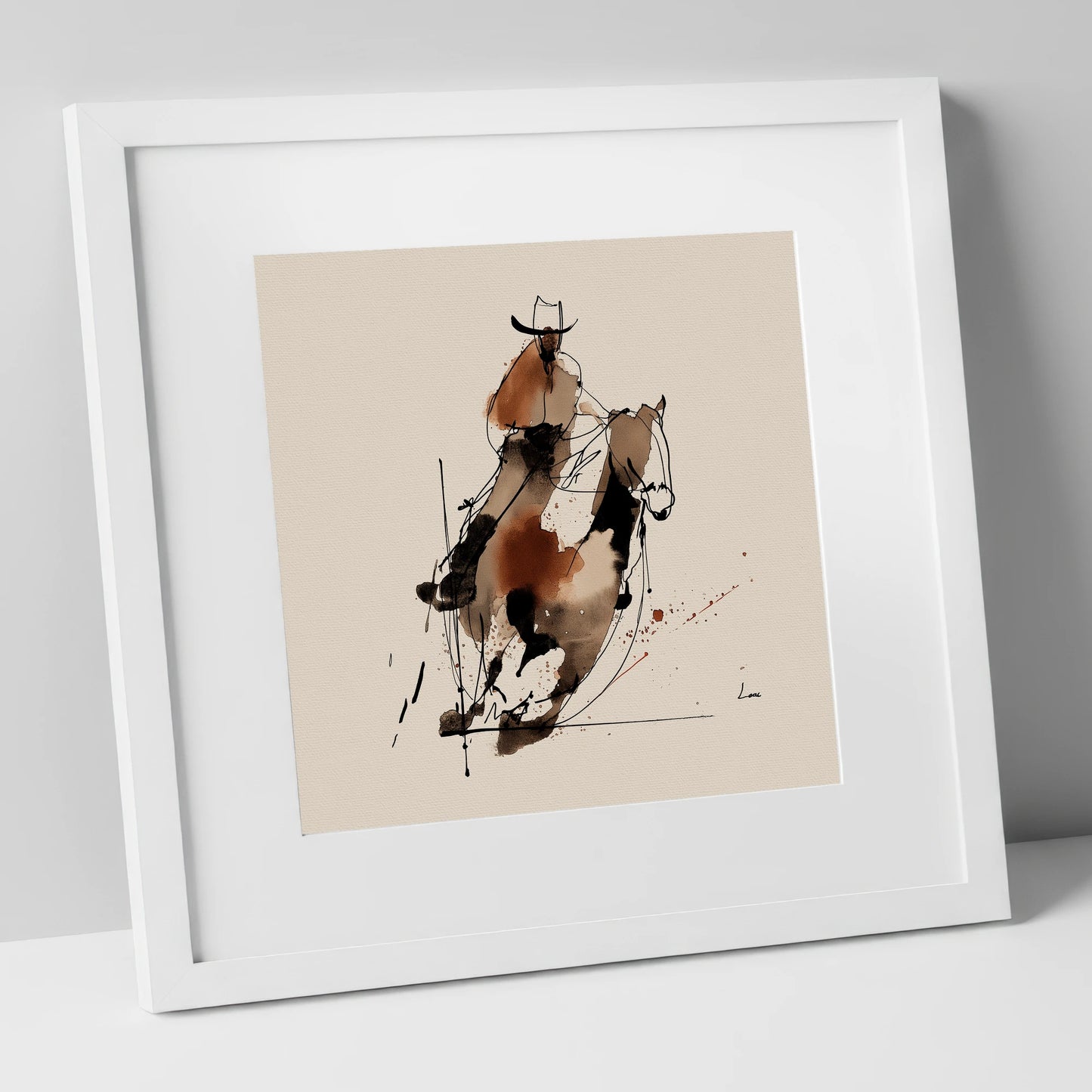 Western Momentum western horse art print in white frame