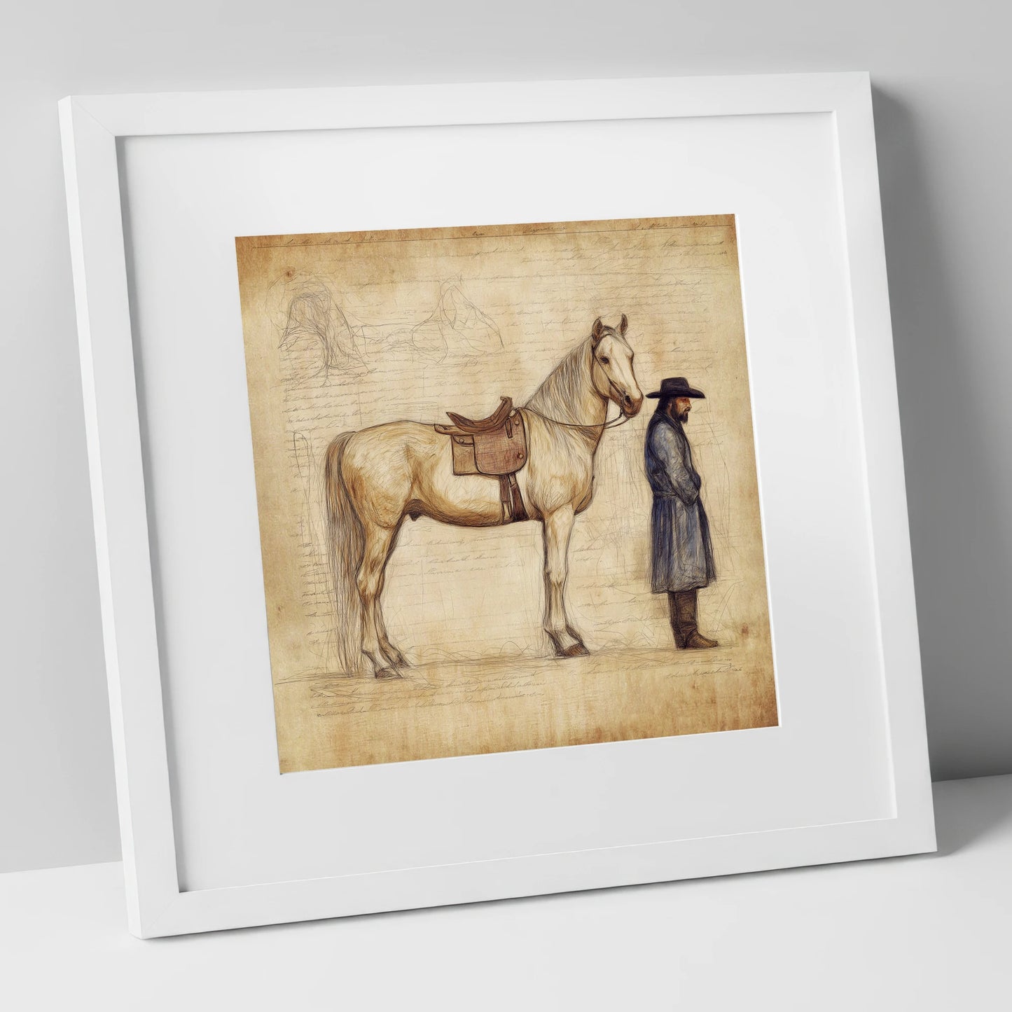 The Frontiersman's Companion western horse art print in white frame