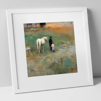 Twilight Companions horse & rider art print in white frame