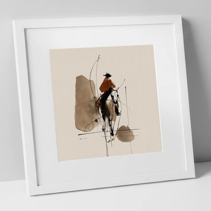 Terracotta Vaquero western horse art print in white frame