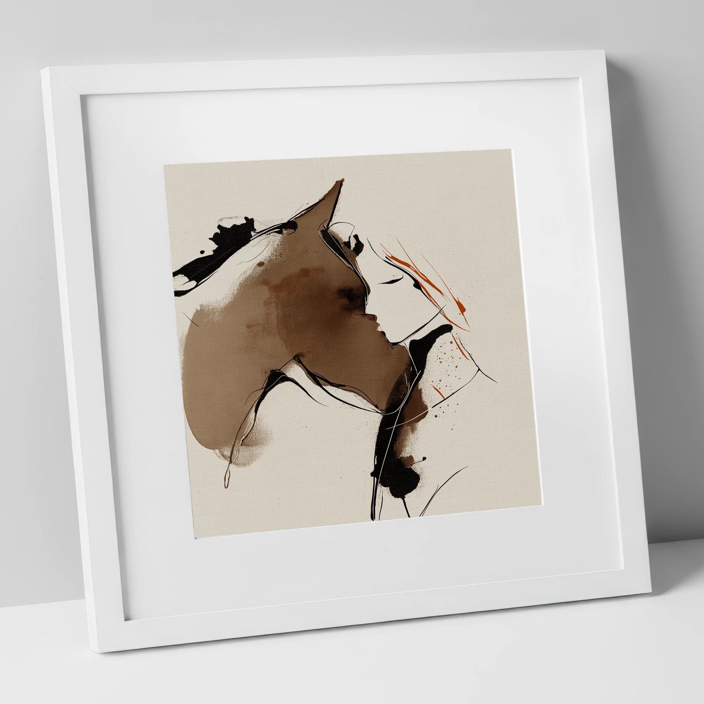 Silent Connection horse & rider art print in white frame