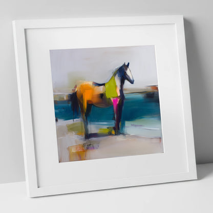 Vivid Horizon horse landscape art print in white frame