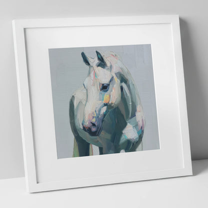 The Textured Grey horse breed art print in white frame
