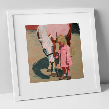 A Quiet Understanding horse & rider art print in white frame