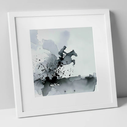 Monochrome Momentum show jumping horse art print in white frame