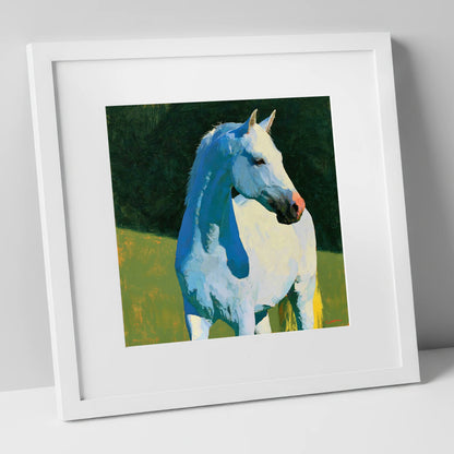 Grey Horse with Blue Shadows horse breed art print in white frame