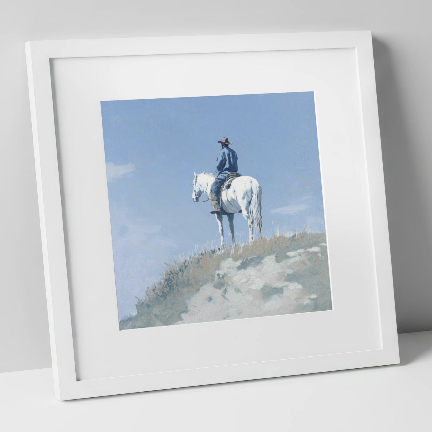 High Country Solitude western horse art print in white frame