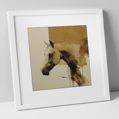 Expressive Sepia Profile horse breed art print in white frame