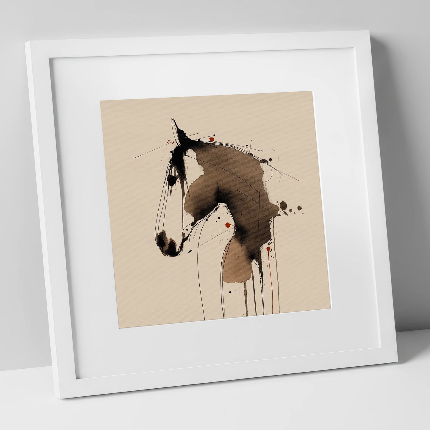 Fluid Sepia Equine Profile horse portrait art print in white frame