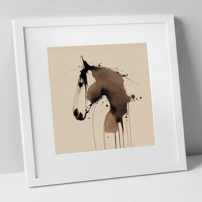 Fluid Sepia Equine Profile horse portrait art print in white frame