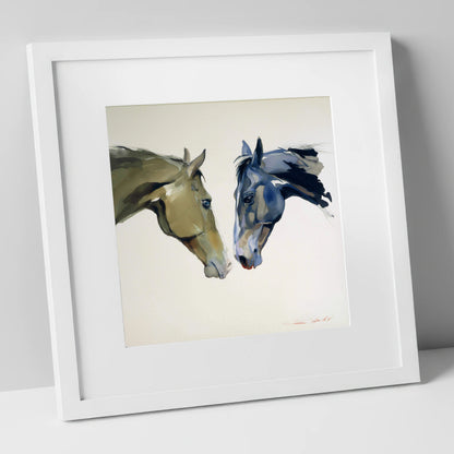Kindred Spirits horse portrait art print in white frame
