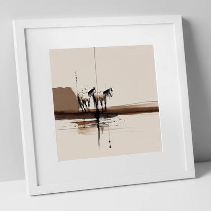 Silent Companions horse landscape art print in white frame