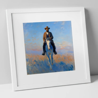 The Luminous Frontier western horse art print in white frame