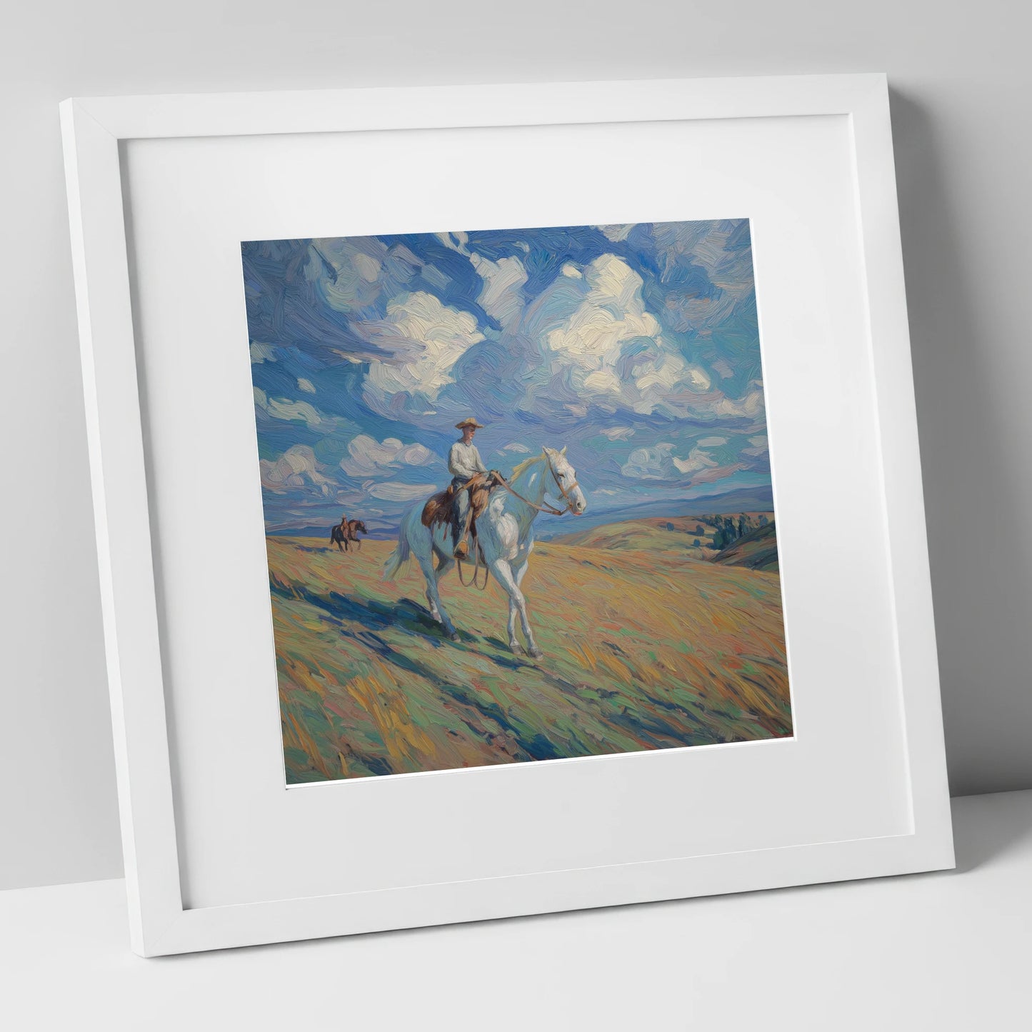 Under Western Skies western horse art print in white frame