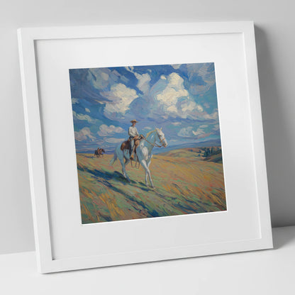 Under Western Skies western horse art print in white frame