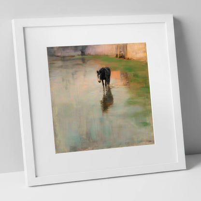 Quiet Reflection horse landscape art print in white frame