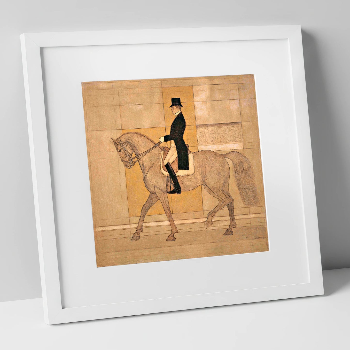 Collected Elegance dressage horse art print in white frame