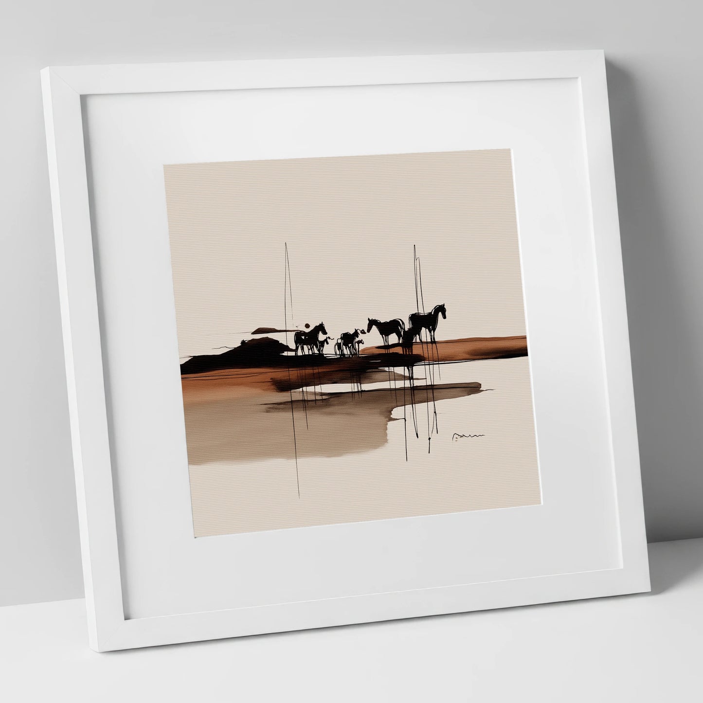 Herd on the Horizon horse landscape art print in white frame
