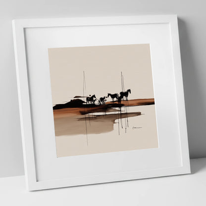 Herd on the Horizon horse landscape art print in white frame