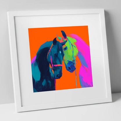 Electric Companions horse portrait art print in white frame