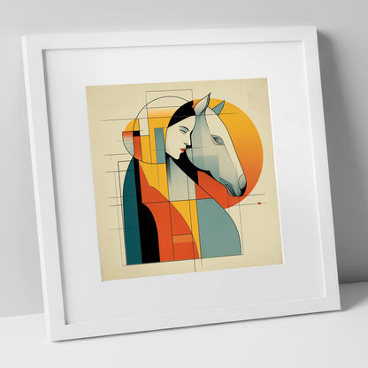 Harmony of Form horse & rider art print in white frame