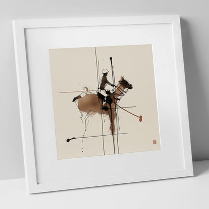 Abstract Polo Strike polo horse art print in white frame