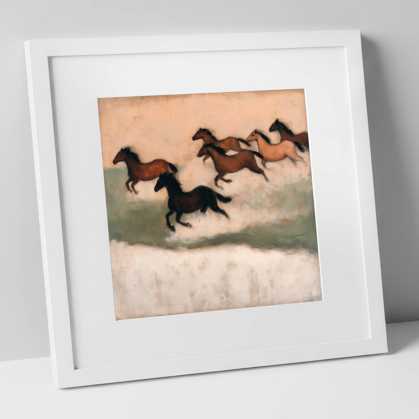 Silhouettes in the Dust wild horses art print in white frame
