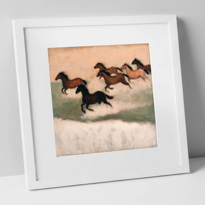 Silhouettes in the Dust wild horses art print in white frame