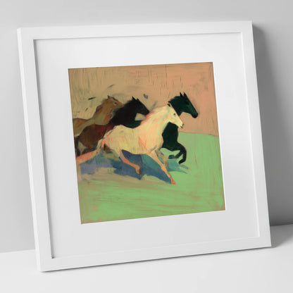 Ethereal Gallop wild horses art print in white frame