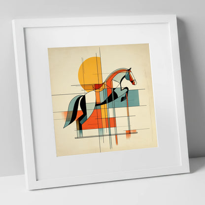 Structured Flight show jumping horse art print in white frame