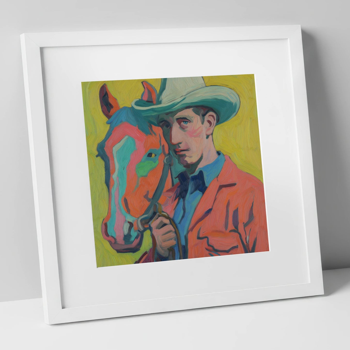 Vivid Western Companion western horse art print in white frame