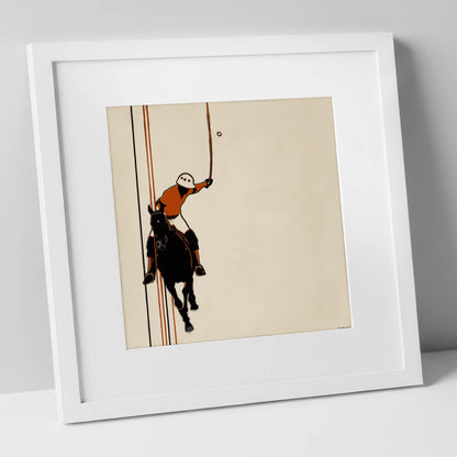 The Perfect Strike polo horse art print in white frame