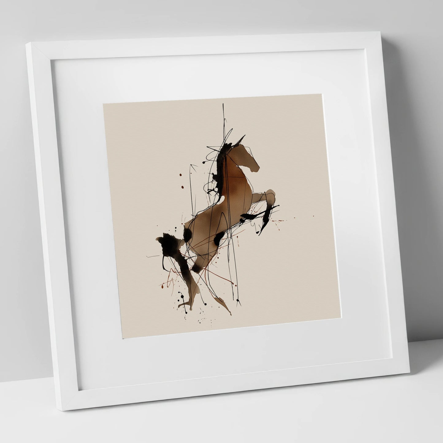 Rearing Spirit horse portrait art print in white frame