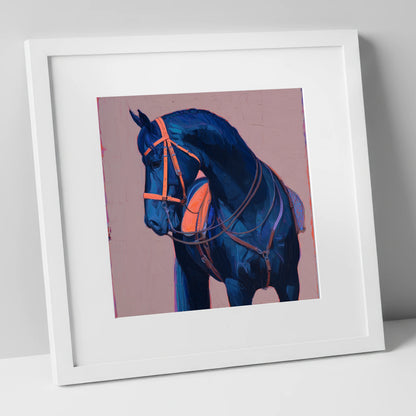 Vibrant Indigo Profile horse breed art print in white frame