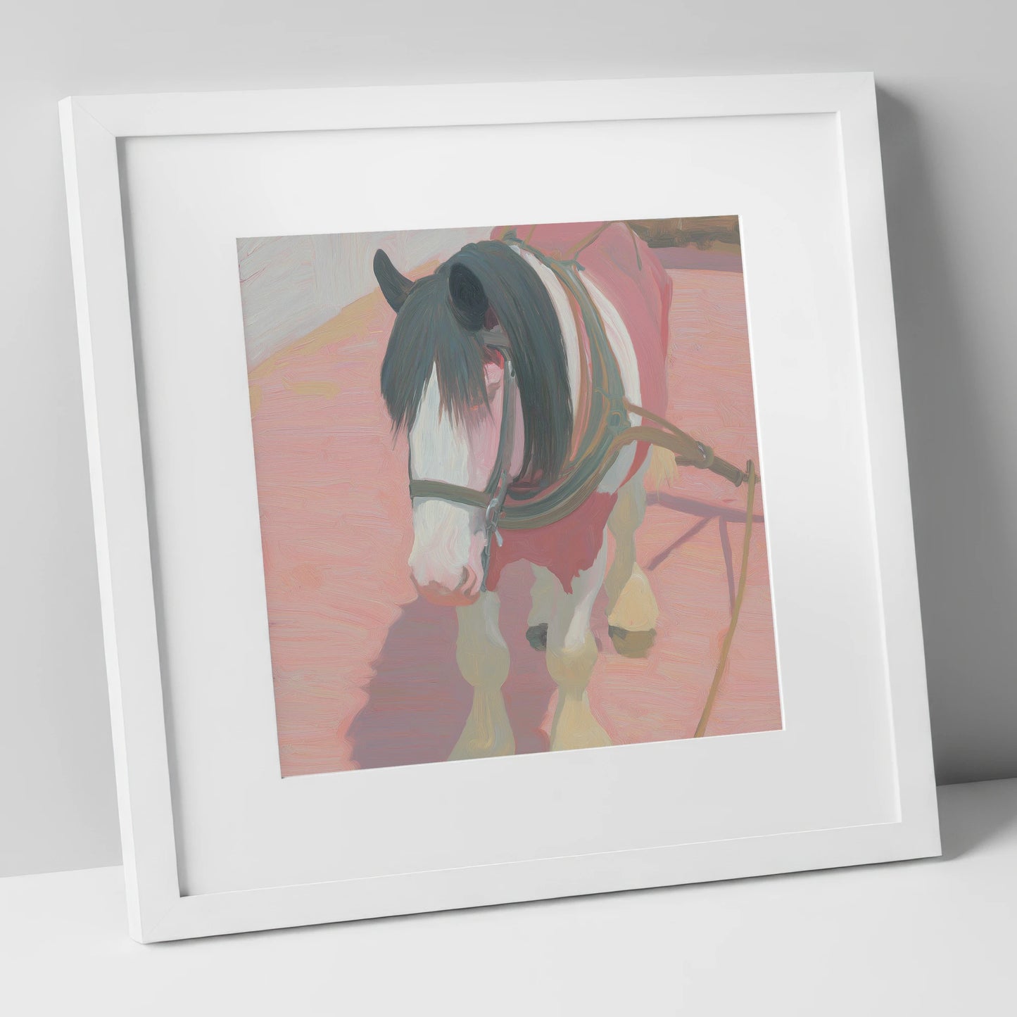 The Patient Draught working horse art print in white frame